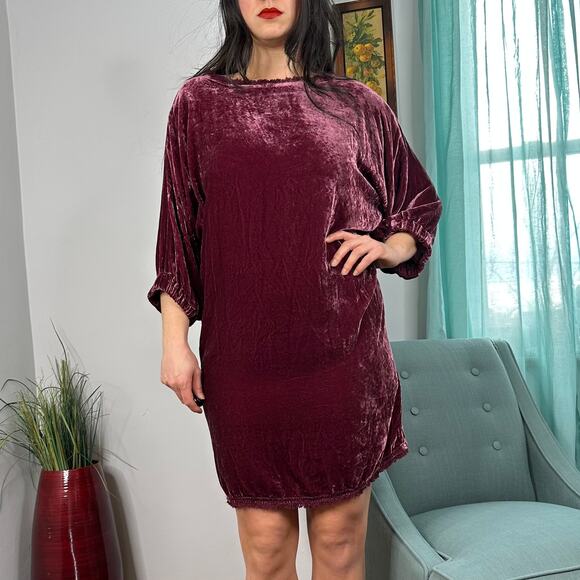 Sundance Maroon Lightweight Velvet Shift 3/4 Sleeve Dress - Picture 5 of 7